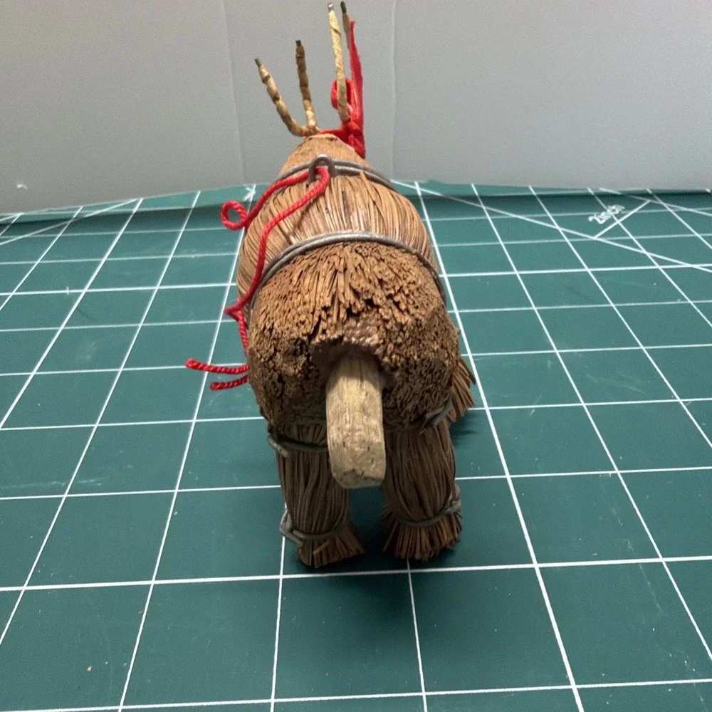 Vintage Handmade Deer Christmas Ornament Wood Wicker‎ Straw Holiday Decor